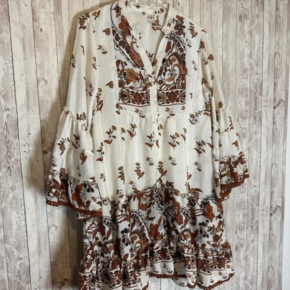 Jot Silk Boho Floral Tiered Free Size Dress Crochet Trim - Picture 2 of 9